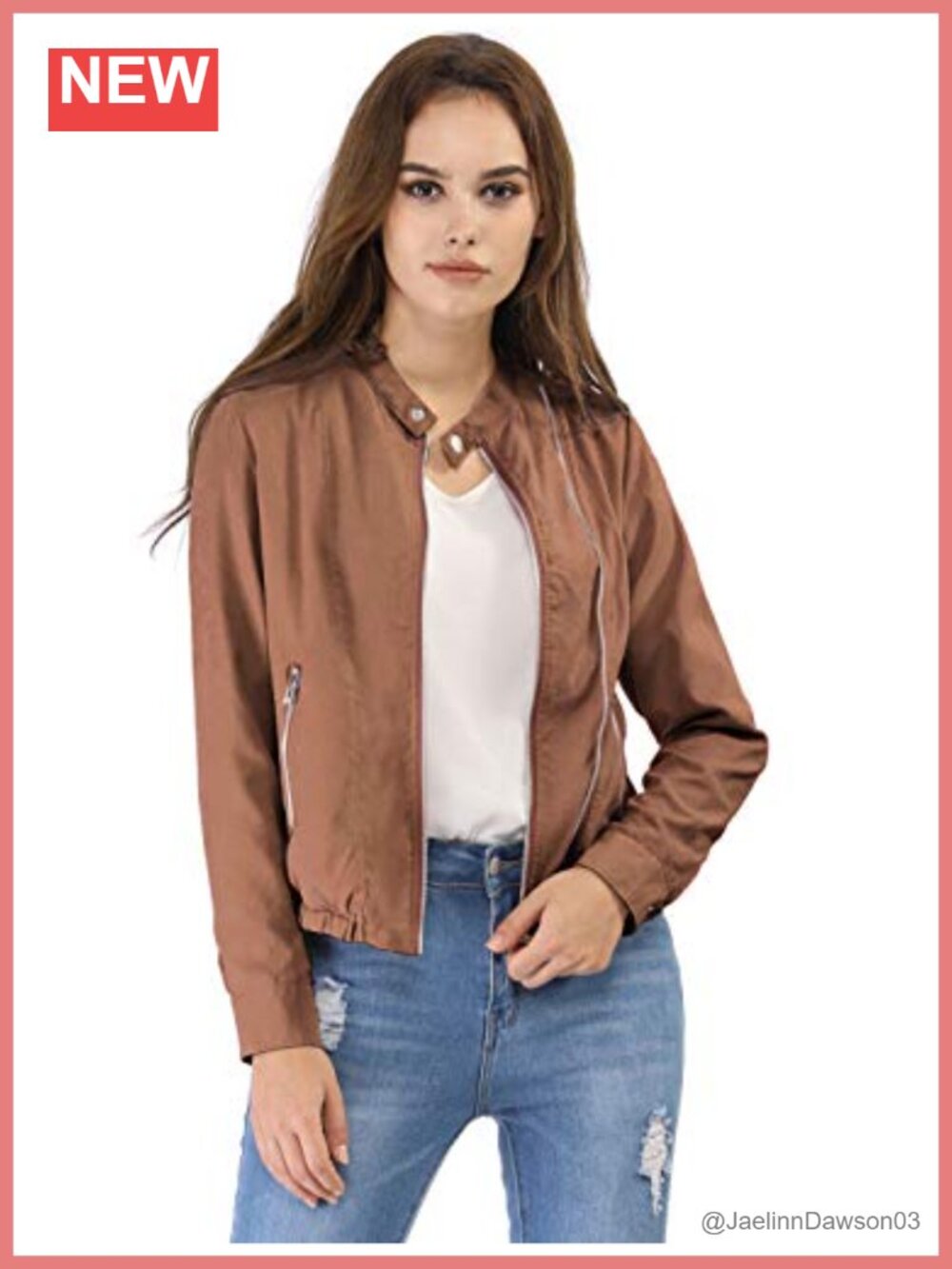 Stand Collar Zip Up Moto Jacket Lightweight Casual Aviator Coat with Pockets